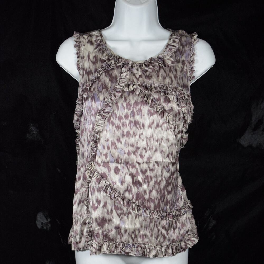 J Crew 100% Silk Chiffon Sleeveless Top Mauve Gray Ombre Ruffles Feminine M
